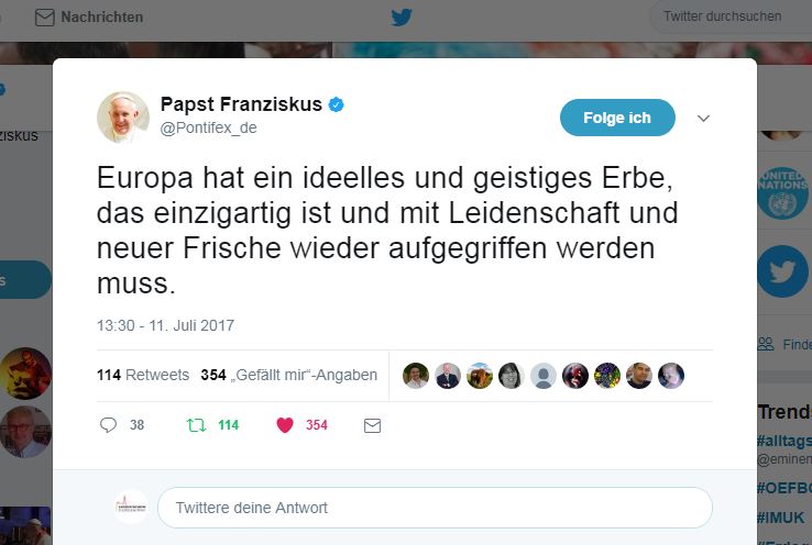Tweet von Papst Franziskus